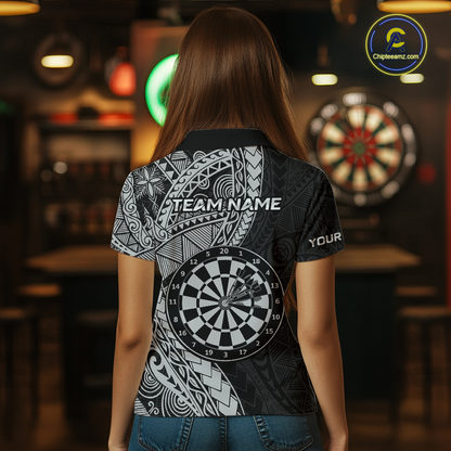 Custom White Tribal Dart Shirts for Women Dart Team Jersey Dartboard Gifts Polo & 1/4 Zip NNT163