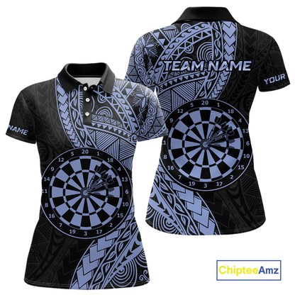 Custom Blue Tribal Dart Shirts for Women Dart Team Jersey Dartboard Gifts Polo & 1/4 Zip NNT163