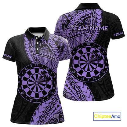 Custom Purple Tribal Dart Shirts for Women Dart Team Jersey Dartboard Gifts Polo & 1/4 Zip NNT163