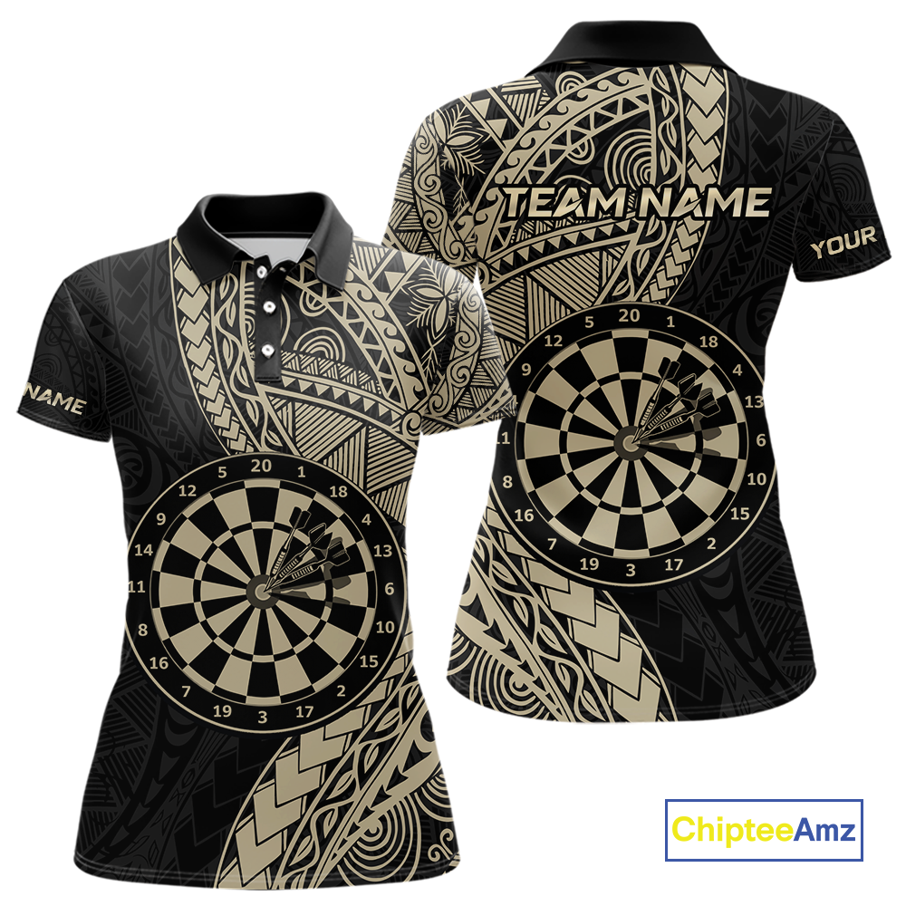 Custom Yellow Tribal Dart Shirts for Women Dart Team Jersey Dartboard Gifts Polo & 1/4 Zip NNT163