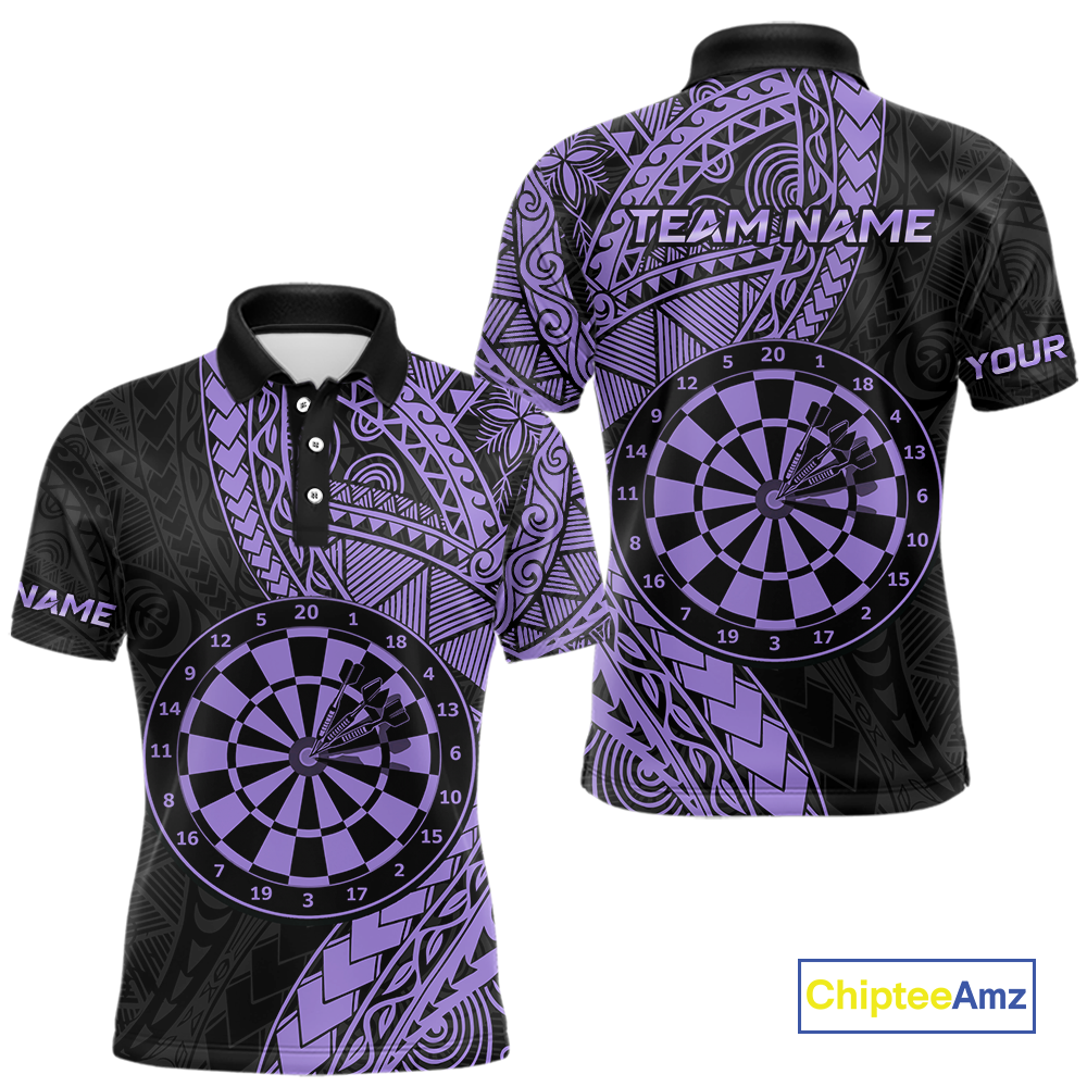 Custom Purple Tribal Dart Shirts for Men Dart Team Jersey Dartboard Gifts Polo & 1/4 Zip NNT163