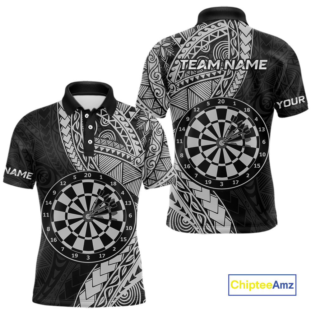 Custom White Tribal Dart Shirts for Men Dart Team Jersey Dartboard Gifts Polo & 1/4 Zip NNT163
