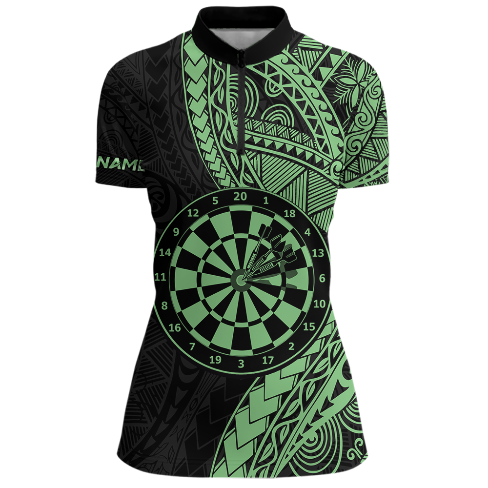 Custom Green Tribal Dart Shirts for Women Dart Team Jersey Dartboard Gifts Polo & 1/4 Zip NNT163