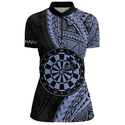 Custom Blue Tribal Dart Shirts for Women Dart Team Jersey Dartboard Gifts Polo & 1/4 Zip NNT163