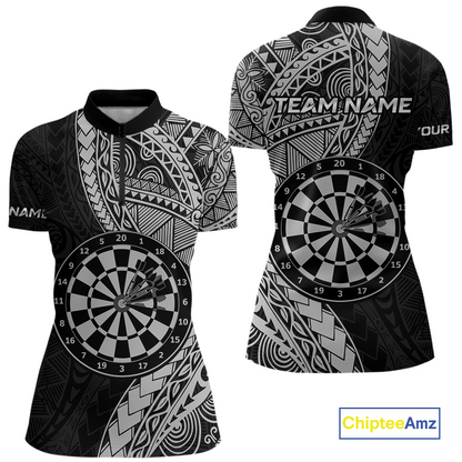 Custom White Tribal Dart Shirts for Women Dart Team Jersey Dartboard Gifts Polo & 1/4 Zip NNT163