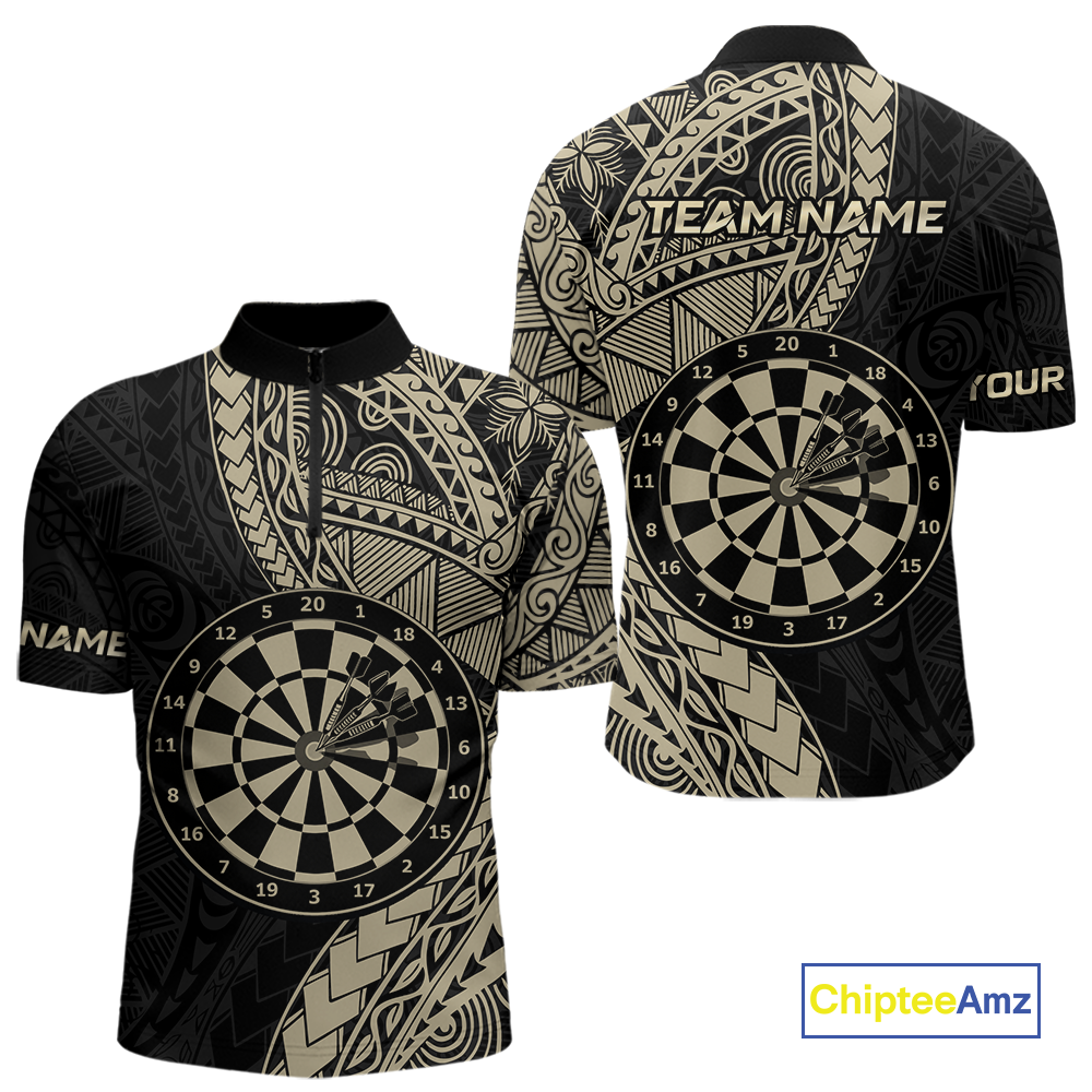 Custom Yellow Tribal Dart Shirts for Men Dart Team Jersey Dartboard Gifts Polo & 1/4 Zip NNT163