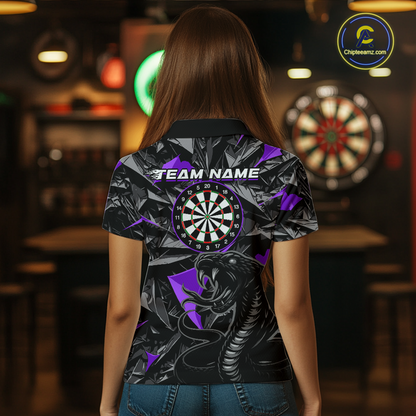 Purple Custom Cobra Snake Dart Shirts for Women Dart Team Jersey Dartboard Gifts Polo & 1/4 Zip NNT162
