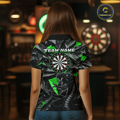 Green Custom Cobra Snake Dart Shirts for Women Dart Team Jersey Dartboard Gifts Polo & 1/4 Zip NNT162