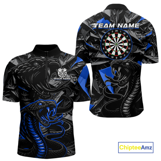 Blue Custom Cobra Snake Dart Shirts for Men Dart Team Jersey Dartboard Gifts Polo & 1/4 Zip NNT162