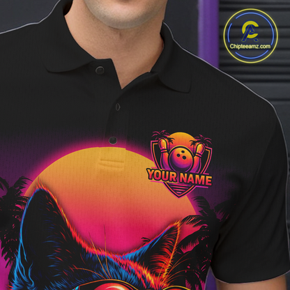 Custom Funny Cat Retro Sunset Bowling Jersey for Men Bowling Uniform Bowling Team Shirts HNT279