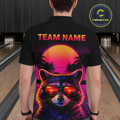 Custom Funny Raccoon Retro Sunset Bowling Jersey for Men Bowling Uniform Bowling Team Shirts HNT280
