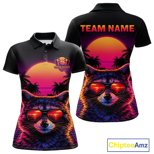 Custom Funny Raccoon Retro Sunset Bowling Jersey for Women Bowling Uniform Bowling Team Shirts HNT280