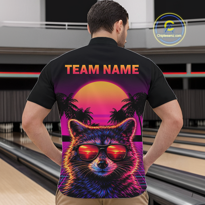 Custom Funny Raccoon Retro Sunset Bowling Jersey for Men Bowling Uniform Bowling Team Shirts HNT280