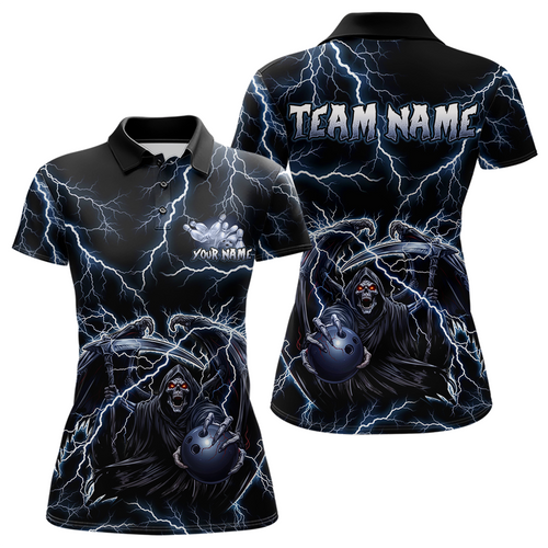 Custom Thunder Skeleton Bowling Jersey for Women Polo & 1/4 Zip Bowling Team Shirts HNT152