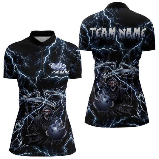 Custom Thunder Skeleton Bowling Jersey for Women Polo & 1/4 Zip Bowling Team Shirts HNT152