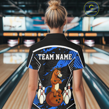 Load image into Gallery viewer, Custom Blue Funny Horse Bowling Tournament Jersey for Women Bowling Team Shirts Polo &amp; 1/4 Zip HNT180