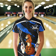 Load image into Gallery viewer, Custom Blue Funny Horse Bowling Tournament Jersey for Women Bowling Team Shirts Polo &amp; 1/4 Zip HNT180