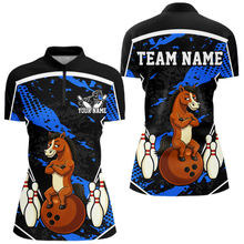 Load image into Gallery viewer, Custom Blue Funny Horse Bowling Tournament Jersey for Women Bowling Team Shirts Polo &amp; 1/4 Zip HNT180