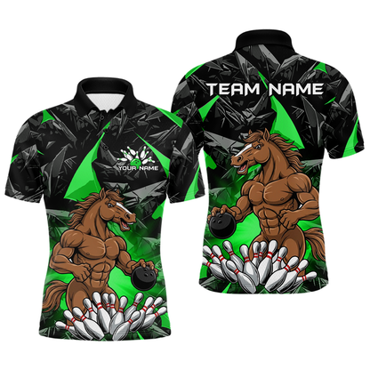 Custom Green Funny Horse Bowling Jersey for Men Bowling Team Shirts Bowling League Polo & 1/4 Zip HNT183
