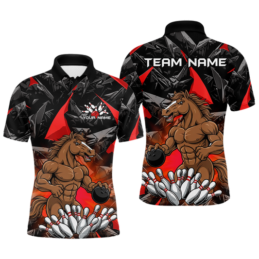 Custom Red Funny Horse Bowling Jersey for Men Bowling Team Shirts Bowling League Polo & 1/4 Zip HNT183