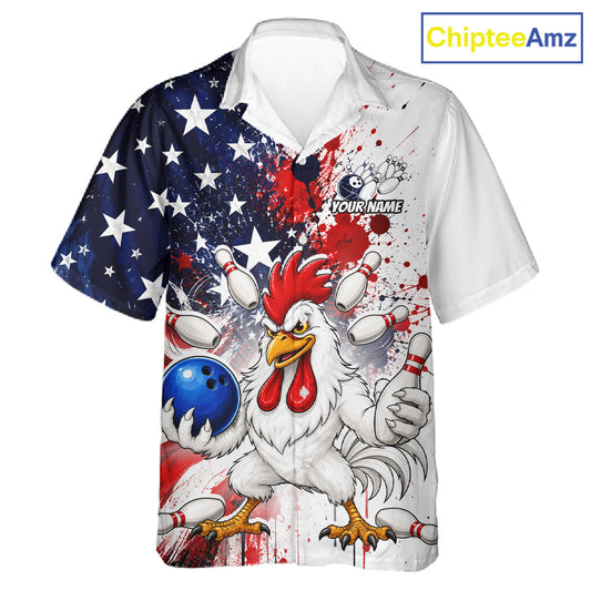 Custom US Flag Angry Chicken Hawaiian Bowling Jersey Bowling Team Shirts Bowling Uniform HNT330