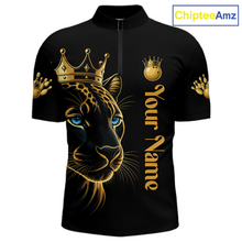 Load image into Gallery viewer, Black shirt with gold leopard design and 'Your Name' text, brand 'ChipteeAmz' visible.