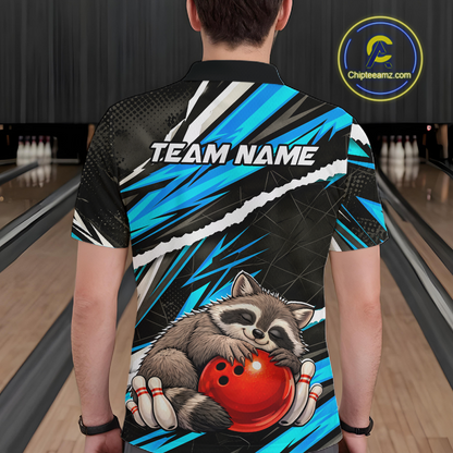 Custom Turquoise Raccoon Bowling Jersey for Men Bowling Team Shirts Polo & 1/4 Zip HNT247