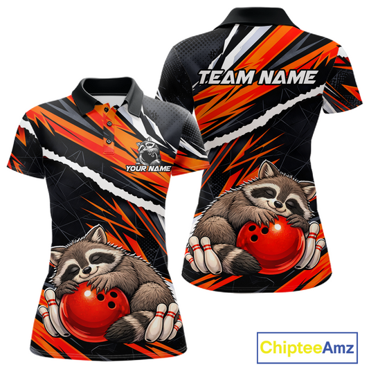 Custom Orange Raccoon Funny Bowling Jersey for Women Bowling Team Shirts Polo & 1/4 Zip HNT247