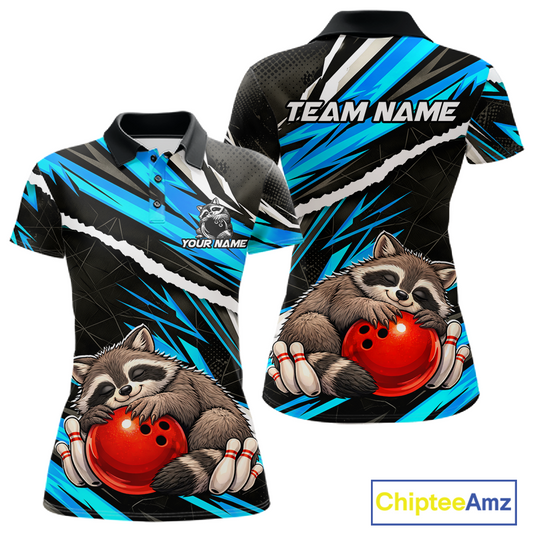 Custom Turquoise Raccoon Funny Bowling Jersey for Women Bowling Team Shirts Polo & 1/4 Zip HNT247
