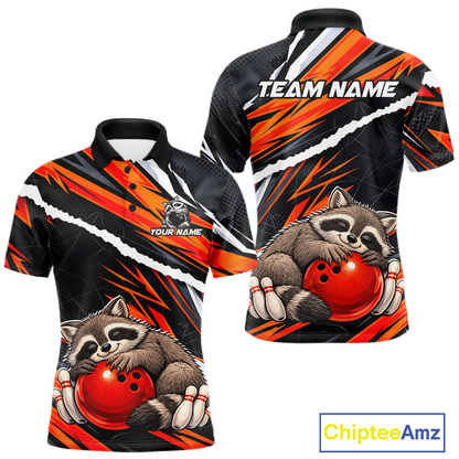 Custom Orange Raccoon Funny Bowling Jersey for Men Bowling Team Shirts Polo & 1/4 Zip HNT247