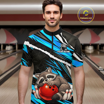 Custom Turquoise Raccoon Bowling Jersey for Men Bowling Team Shirts Polo & 1/4 Zip HNT247