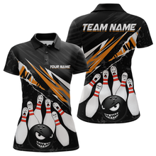 Load image into Gallery viewer, Custom Orange Funny Bowling Jersey for Women Bowling Uniform Polo &amp; 1/4 Zip Bowling Team Shirts HNT128
