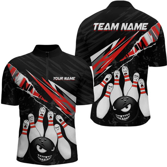 Custom Red Funny Bowling Jersey for Men Bowling Uniform Polo & 1/4 Zip Bowling Team Shirts HNT128