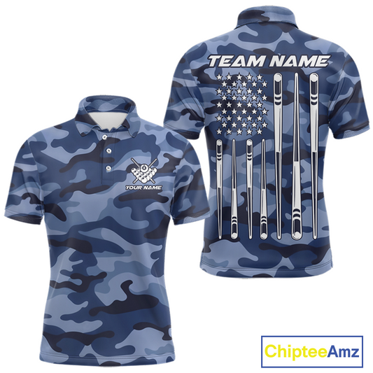 Custom Blue Camo 8 Ball Billiard Shirts for Men Billiard League Billiard Team Shirts NNT106