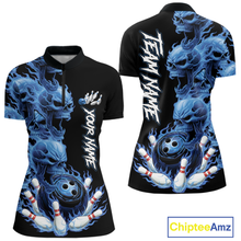 Load image into Gallery viewer, Custom Flame Skull Bowling Jerseys for Women Bowling League Polo &amp; 1/4 Zip Bowling Team Shirts HNT203