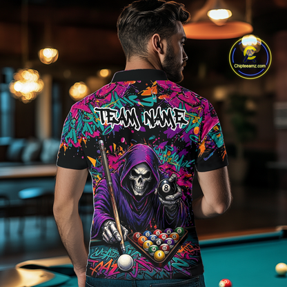 Custom Graffiti Grim Reaper 8 Ball Billiard Shirt for Men Billiard Team Jersey Billiard League NNT186