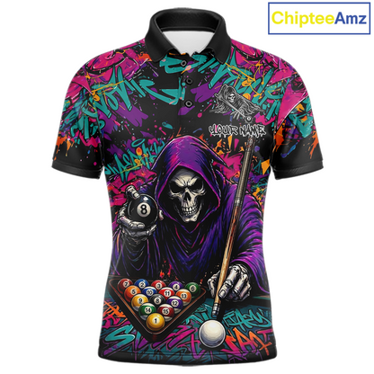 Custom Graffiti Grim Reaper 8 Ball Billiard Shirt for Men Billiard Team Jersey Billiard League NNT186