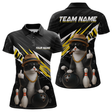 Load image into Gallery viewer, Custom Yellow Funny Cat Bowling Jersey for Women Bowling Shirt Polo &amp; 1/4 Zip Bowling Team Shirts HNT136
