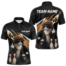 Load image into Gallery viewer, Custom Orange Funny Cat Bowling Jersey for Men Bowling Shirt Polo &amp; 1/4 Zip Bowling Team Shirts HNT136
