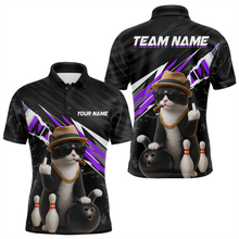 Load image into Gallery viewer, Custom Purple Funny Cat Bowling Jersey for Men Bowling Shirt Polo &amp; 1/4 Zip Bowling Team Shirts HNT136