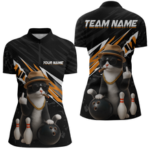 Load image into Gallery viewer, Custom Orange Funny Cat Bowling Jersey for Women Bowling Shirt Polo &amp; 1/4 Zip Bowling Team Shirts HNT136