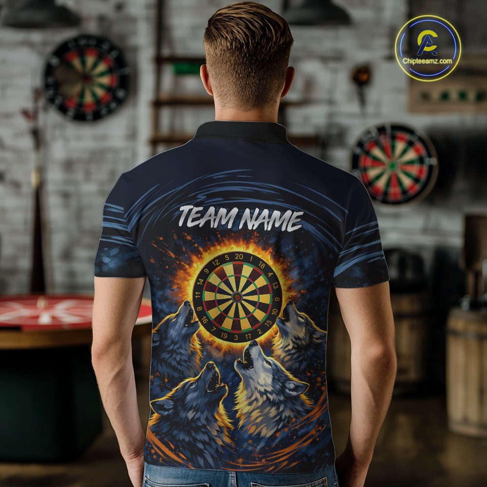 Custom Funny Flame Wolf Darts Board Dart Shirts For Men Darts Team Jerseys Dart Tournament NNT149