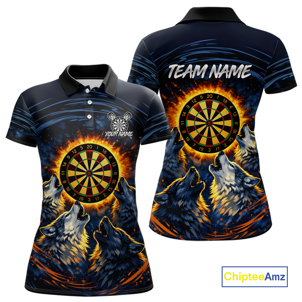 Custom Funny Flame Wolf Darts Board Dart Shirts For Women Darts Team Jerseys Dart Tournament NNT149