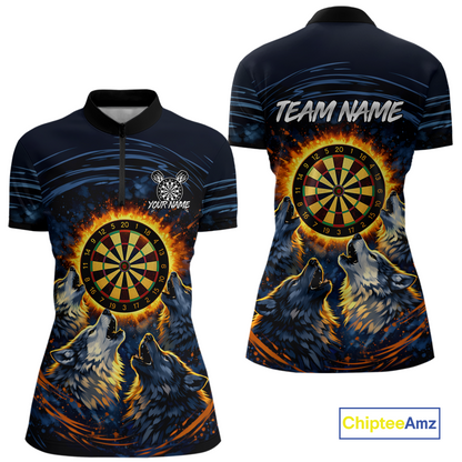 Custom Funny Flame Wolf Darts Board Dart Shirts For Women Darts Team Jerseys Dart Tournament NNT149