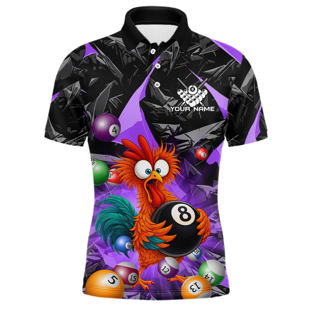 Custom Funny Purple Chicken 8 Ball Pool Billiard Shirt for Men Polo & 1/4 Zip, Billiard Team Jerseys NNT148