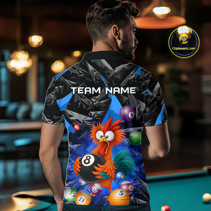 Custom Funny Blue Chicken 8 Ball Pool Billiard Shirt for Men Polo & 1/4 Zip, Billiard Team Jerseys NNT148