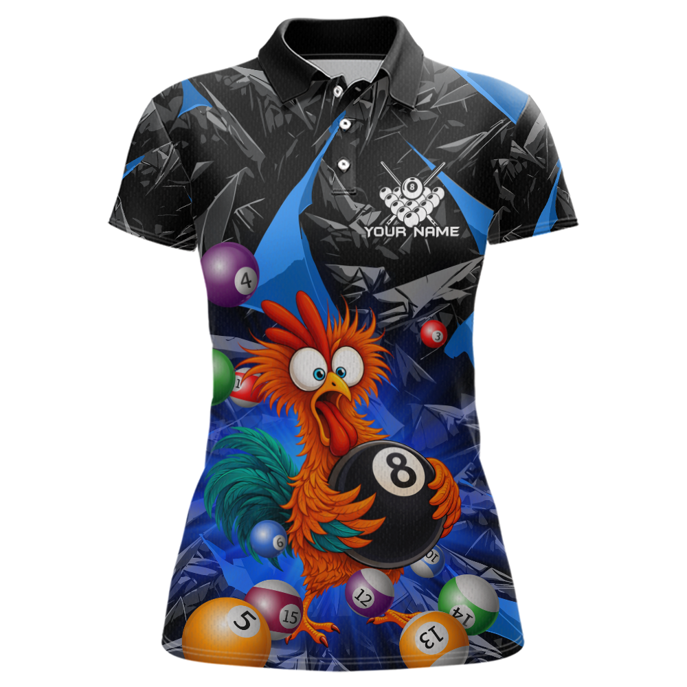 Custom Funny Blue Chicken 8 Ball Pool Billiard Shirt for Women Polo & 1/4 Zip, Billiard Team Jerseys NNT148