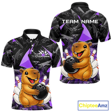Load image into Gallery viewer, Custom Purple Capybara Bowling Jersey for Men Bowling Team Shirts Bowling Polo &amp; 1/4 Zip HNT255