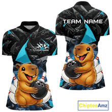 Load image into Gallery viewer, Custom Turquoise Capybara Bowling Jersey for Women Bowling Team Shirts Bowling Polo &amp; 1/4 Zip HNT255