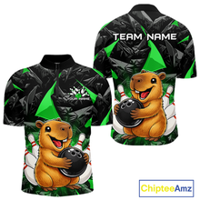 Load image into Gallery viewer, Custom Green Capybara Bowling Jersey for Men Bowling Team Shirts Bowling Polo &amp; 1/4 Zip HNT255